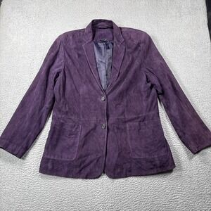 Lauren‎ Ralph Lauren Womens LARGE Vintage Suede Leather Jacket 2 Button Career